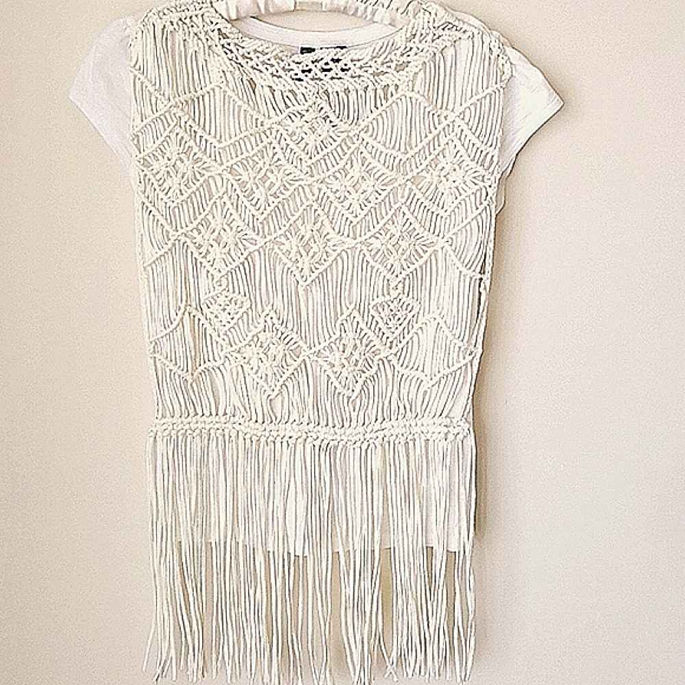 Macrame "Topper" Ivory Cotton  Denim & Supply Long Fringe